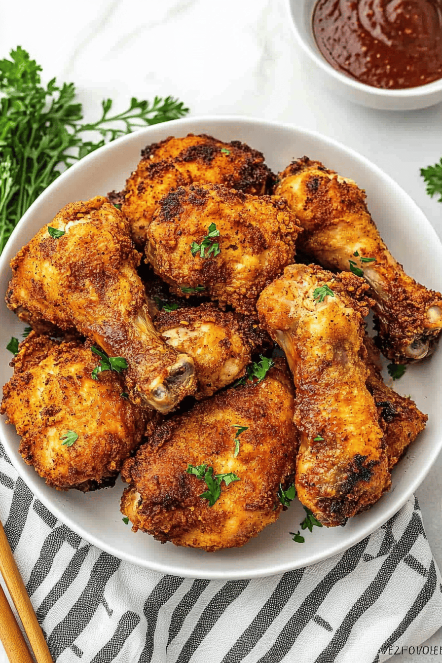 Air Fryer Fried Chicken Recipe slice on plate showing perfect texture and swirl pattern
