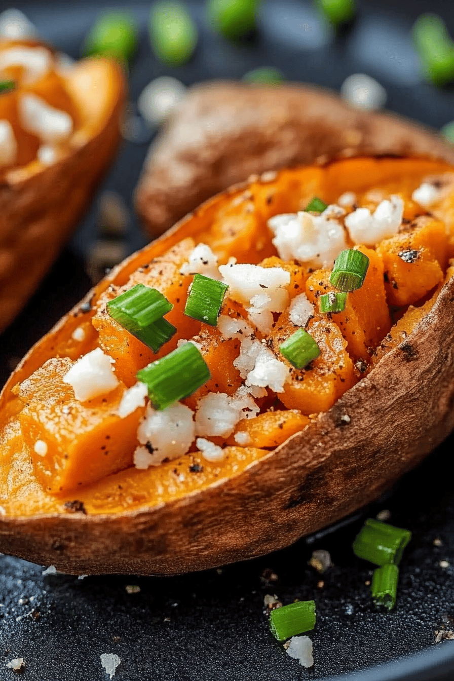 Air Fryer Sweet Potatoes slice on plate showing perfect texture and swirl pattern