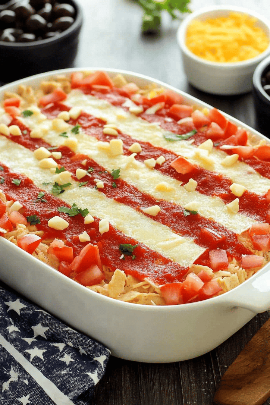 American Flag Taco Dip ingredients organized and measured on kitchen counter
