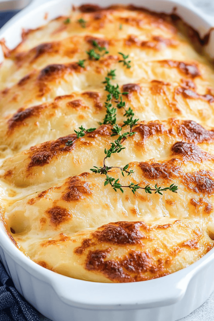 Au Gratin Potatoes final dish beautifully presented and ready to serve