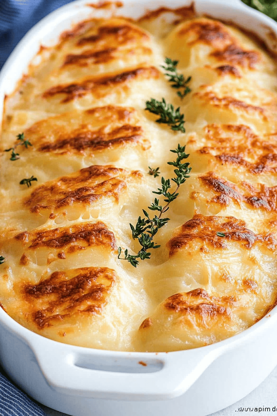 Au Gratin Potatoes Recipe ingredients organized and measured on kitchen counter