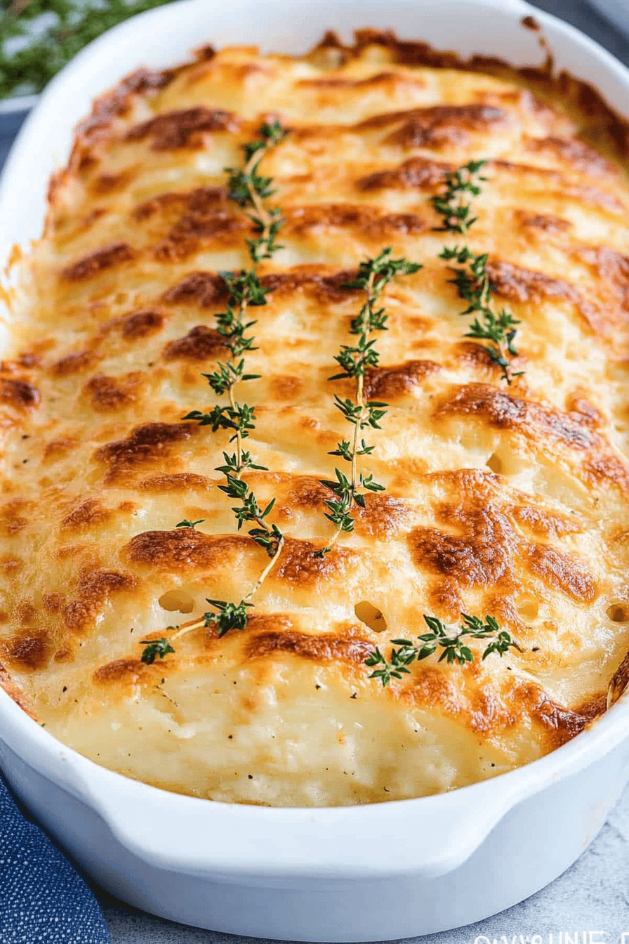 Au Gratin Potatoes Recipe slice on plate showing perfect texture and swirl pattern