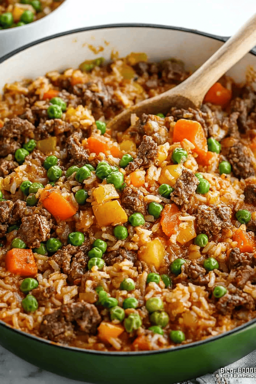 Beef and Rice Recipe final dish beautifully presented and ready to serve