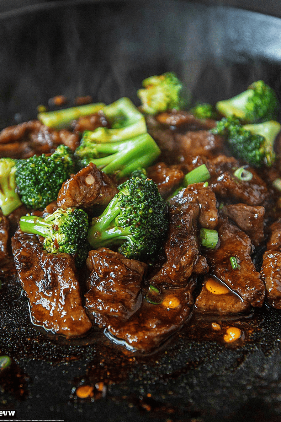 Blackstone Beef and Broccoli Recipe slice on plate showing perfect texture and swirl pattern