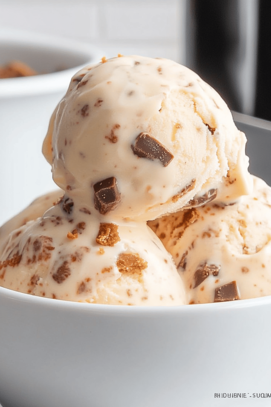 Butterfinger Ice Cream Recipe slice on plate showing perfect texture and swirl pattern