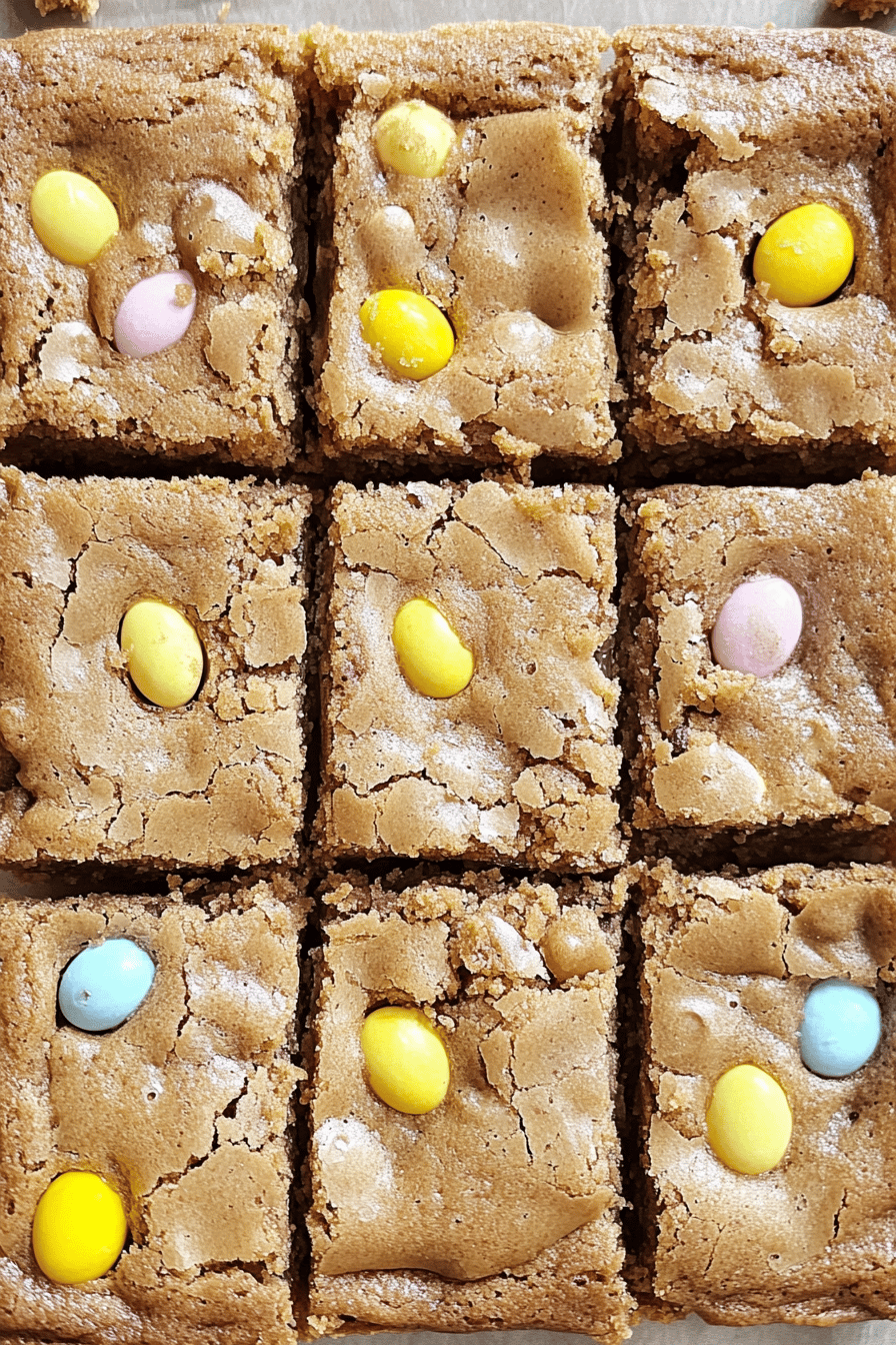 Cadbury Mini Egg Blondies final dish beautifully presented and ready to serve