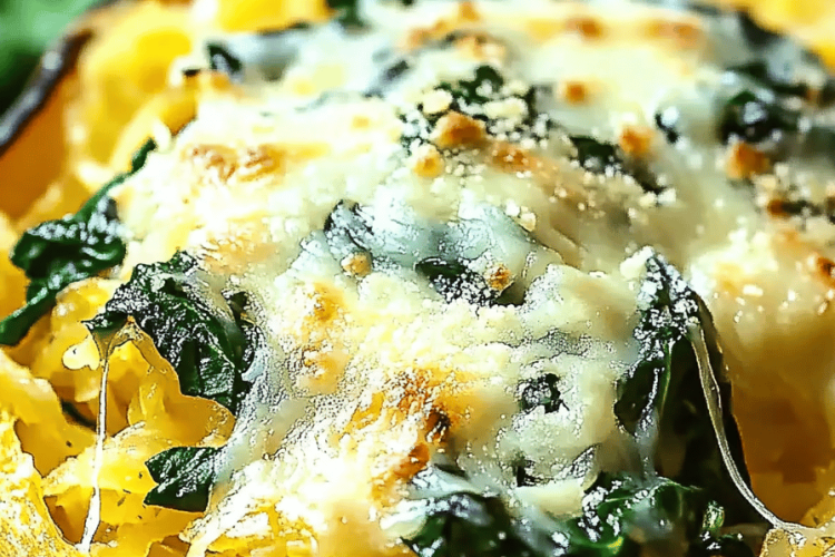 Cheesy Garlic Spinach Spaghetti Squash
