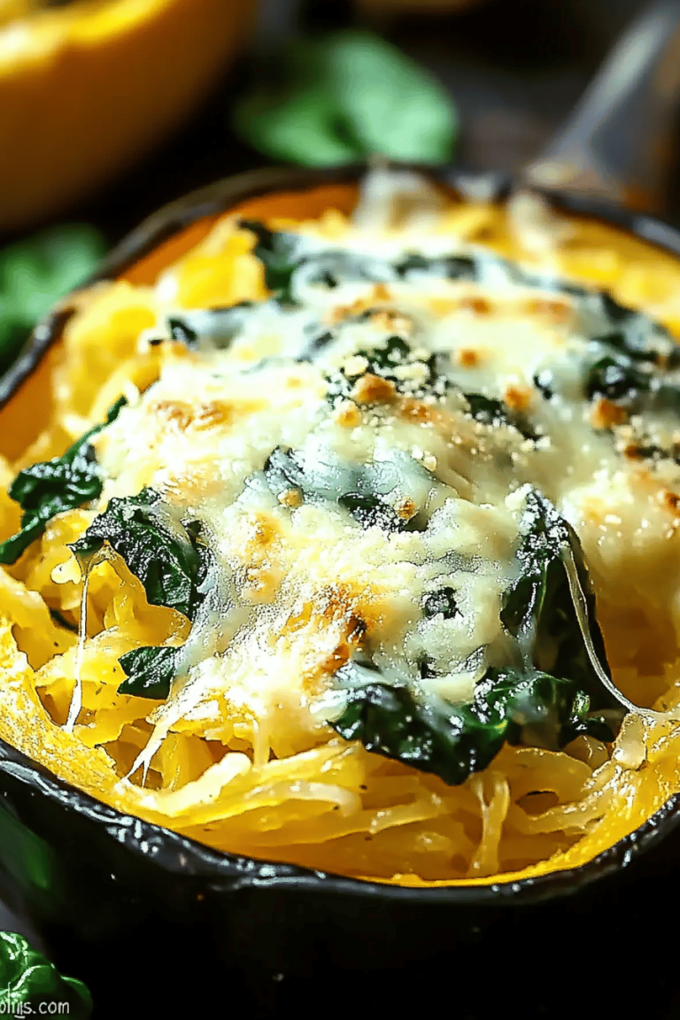 Cheesy Garlic Spinach Spaghetti Squash