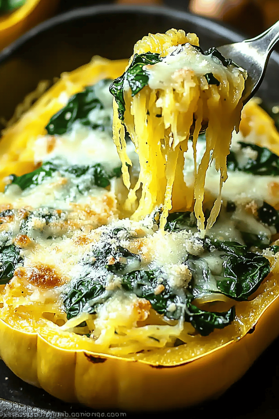 Cheesy Garlic Spinach Spaghetti Squash final dish beautifully presented and ready to serve