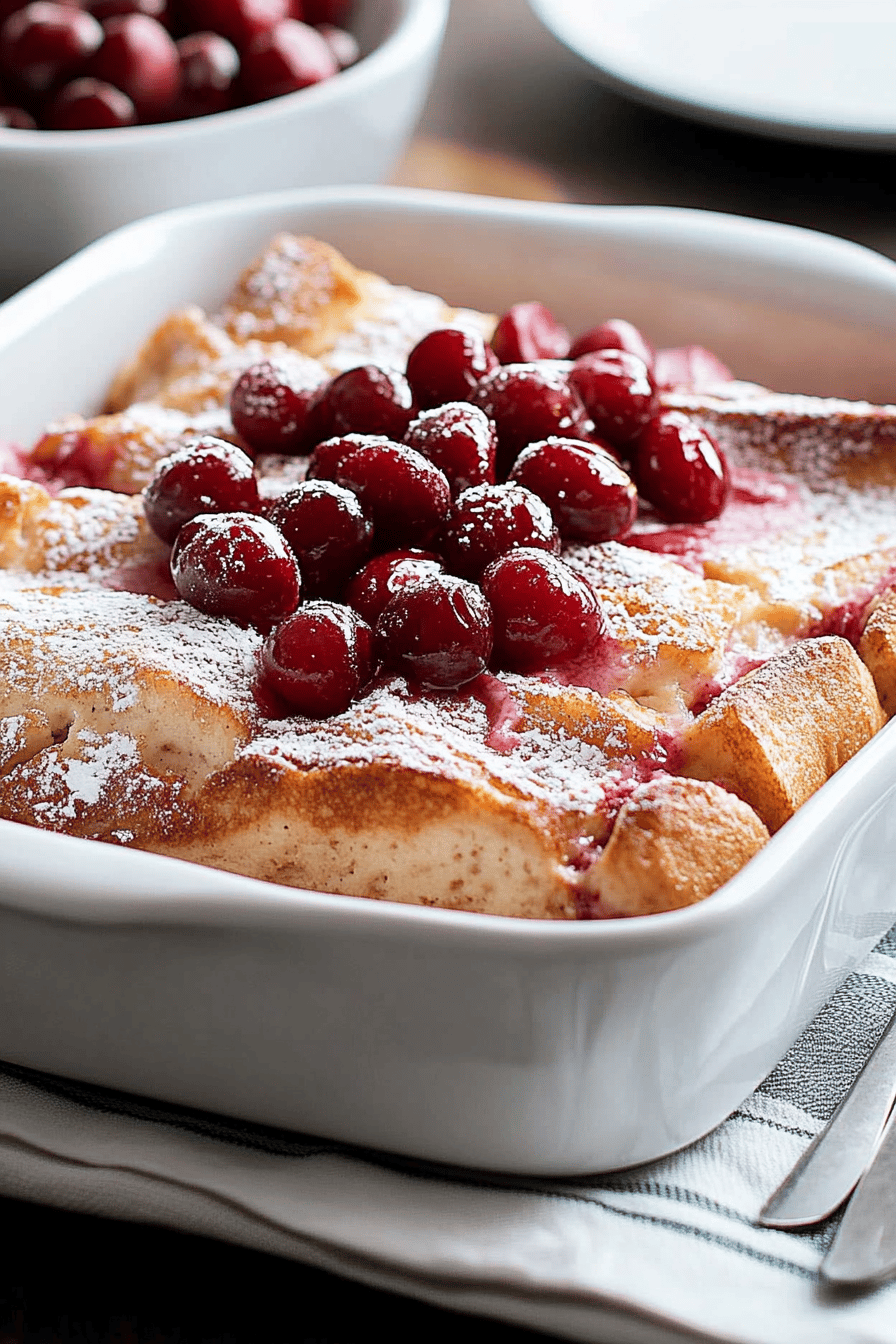 Cherry Cheesecake French Toast final dish beautifully presented and ready to serve