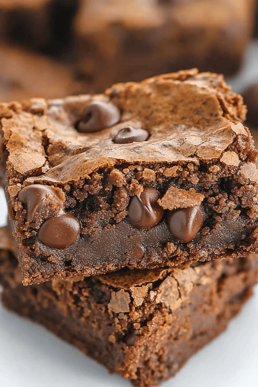 Chocolate Chip Brownies slice on plate showing perfect texture and swirl pattern