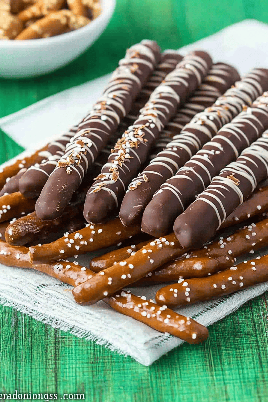 Chocolate Covered Pretzel Rods ingredients organized and measured on kitchen counter