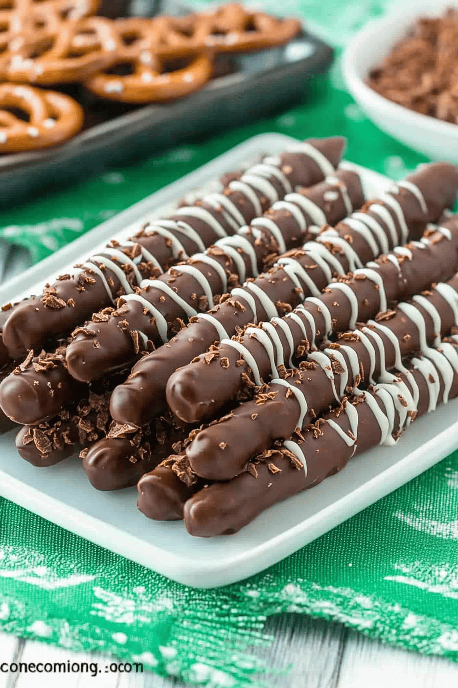 Chocolate Covered Pretzel Rods slice on plate showing perfect texture and swirl pattern