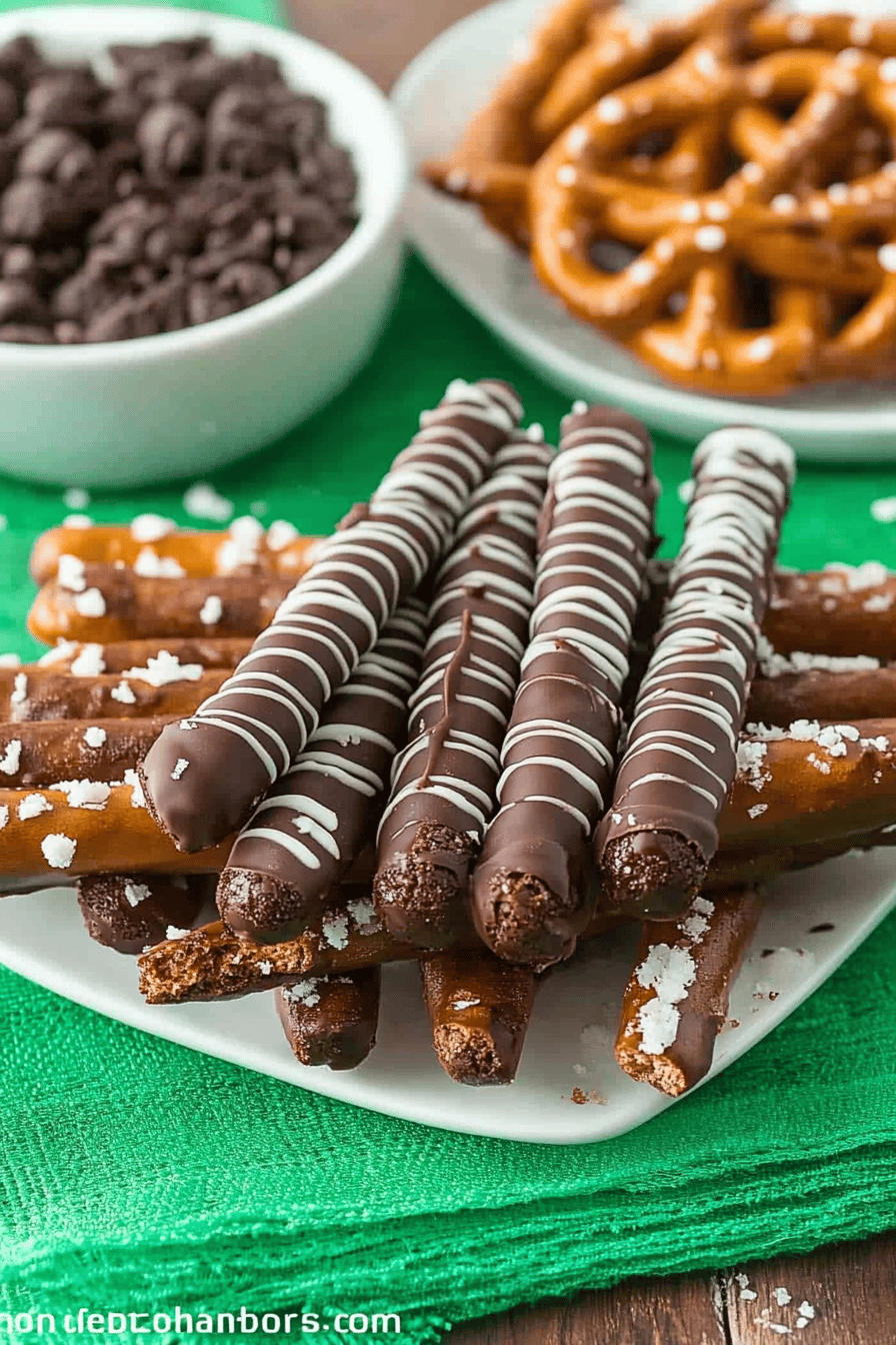 Chocolate Covered Pretzel Rods final dish beautifully presented and ready to serve