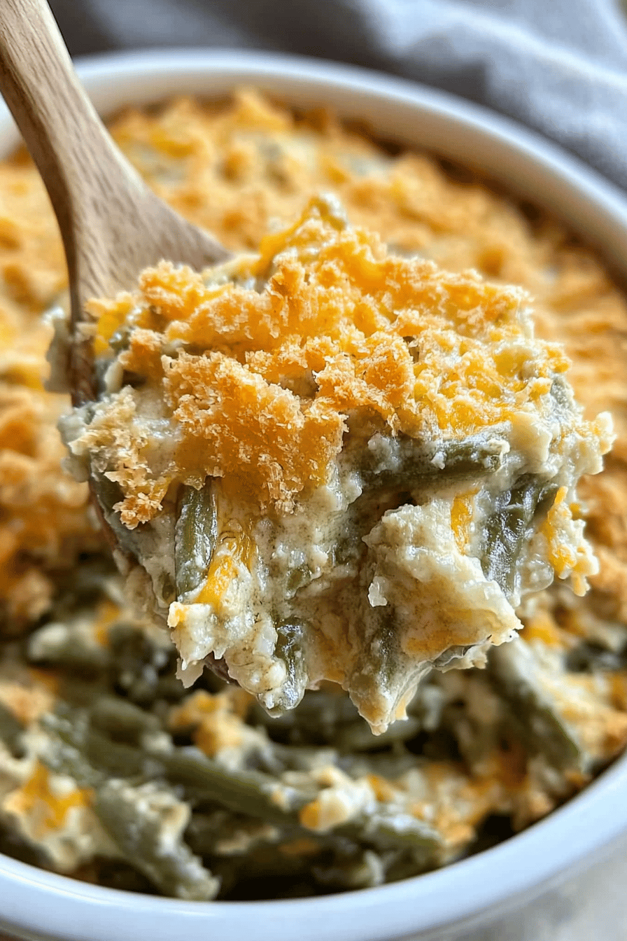 Creamy Cheesy Green Bean Casserole ingredients organized and measured on kitchen counter