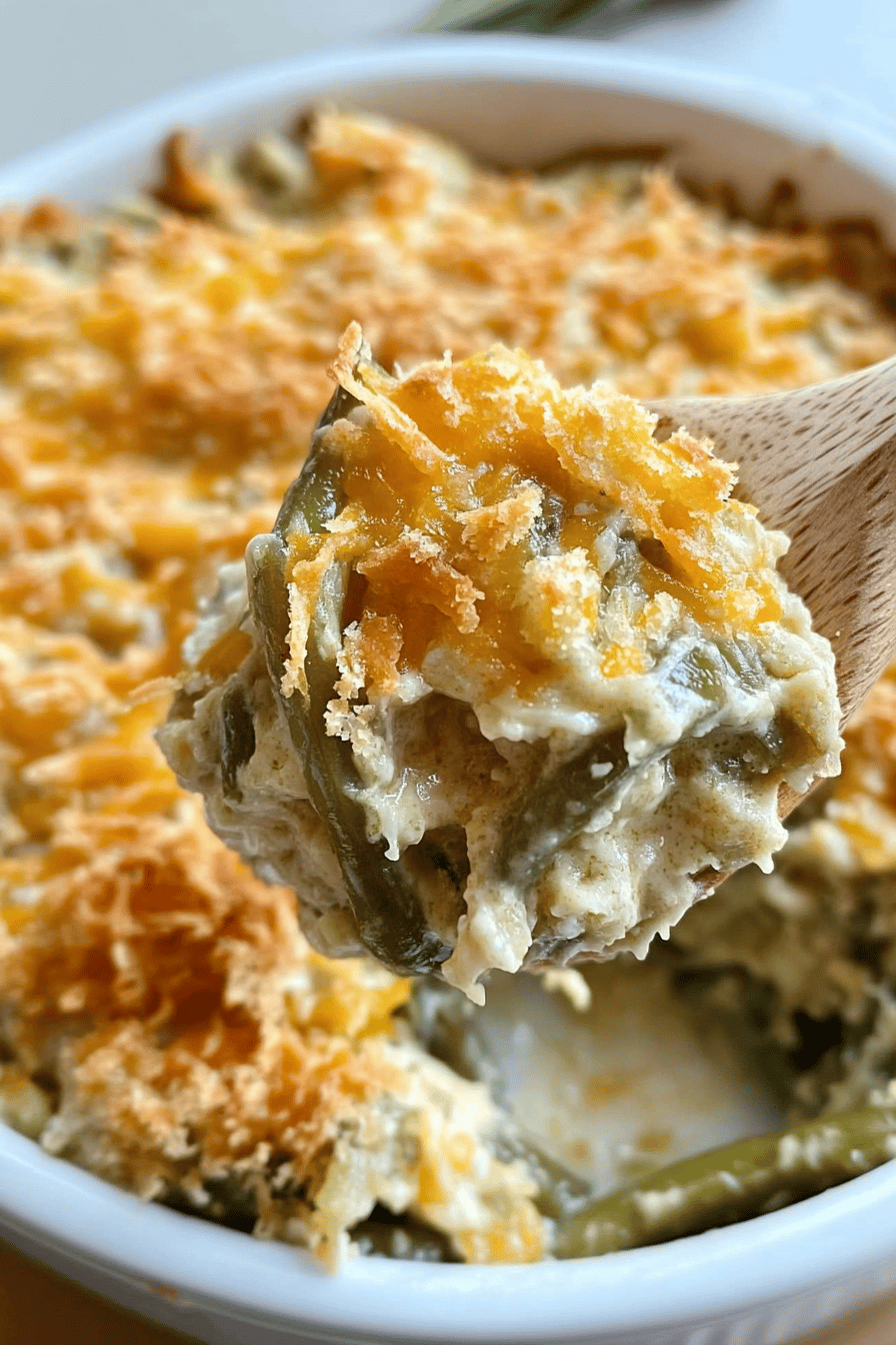 Creamy Cheesy Green Bean Casserole final dish beautifully presented and ready to serve