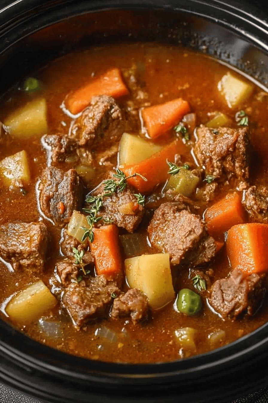 Crock Pot Beef Stew Recipe final dish beautifully presented and ready to serve