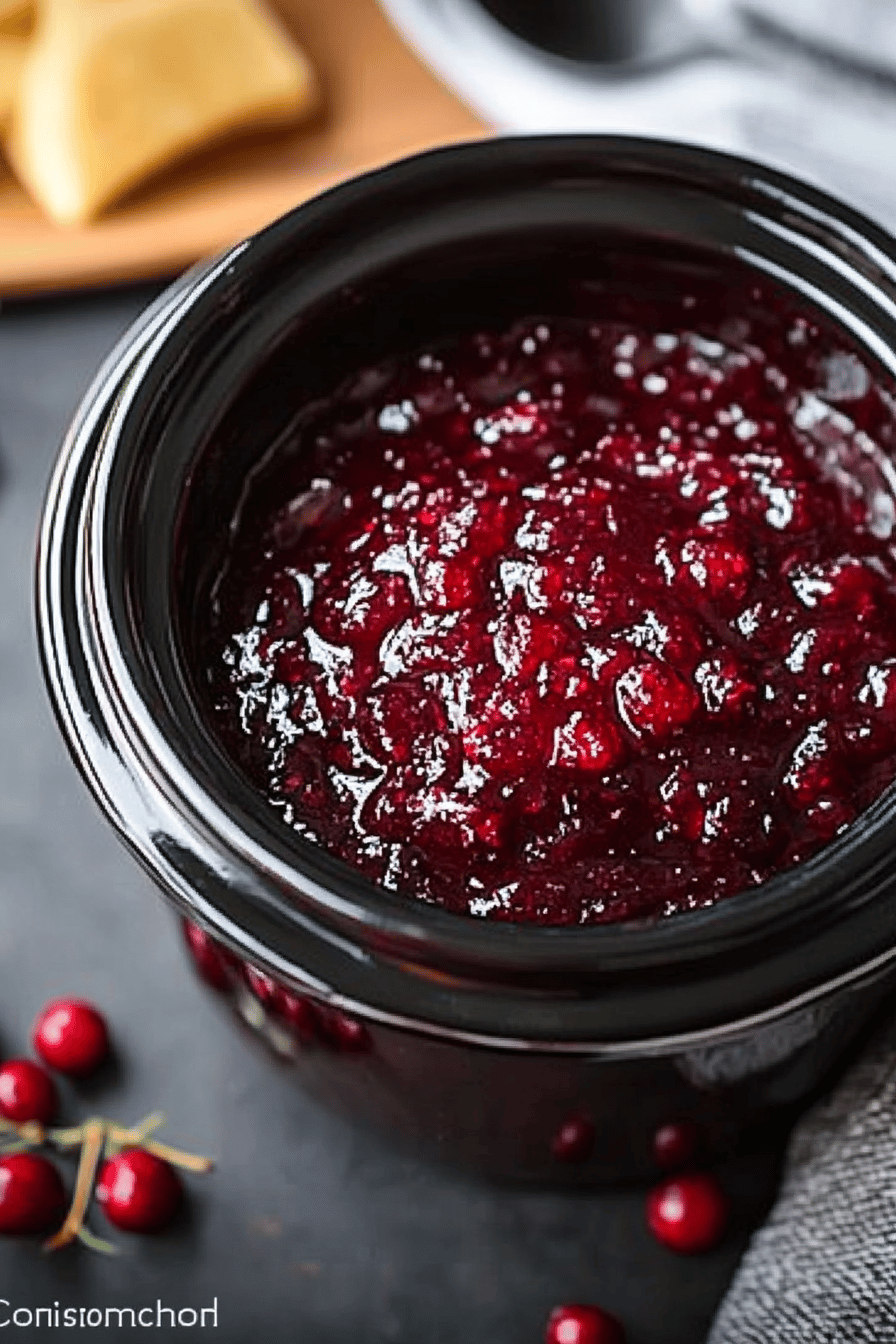 Crockpot Cranberry Sauce slice on plate showing perfect texture and swirl pattern