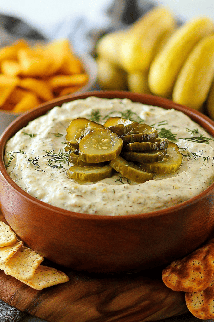 Dill Pickle Dip slice on plate showing perfect texture and swirl pattern