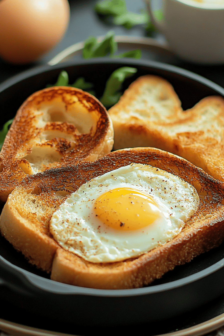 Egg in a Hole Recipe slice on plate showing perfect texture and swirl pattern