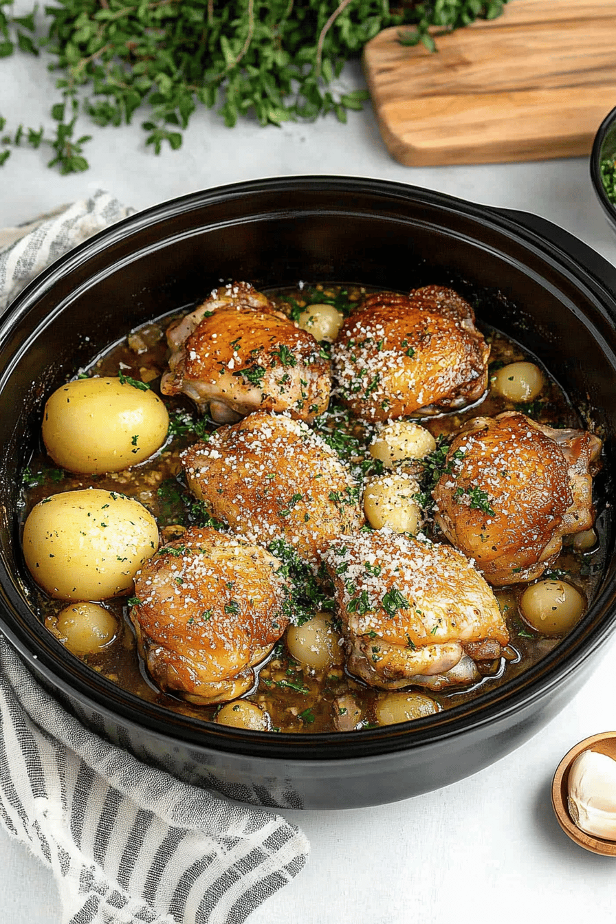 Garlic Parmesan Chicken Thighs final dish beautifully presented and ready to serve
