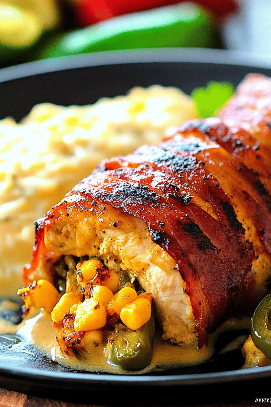 Grilled Bacon-Wrapped Jalapeño Popper Chicken final dish beautifully presented and ready to serve