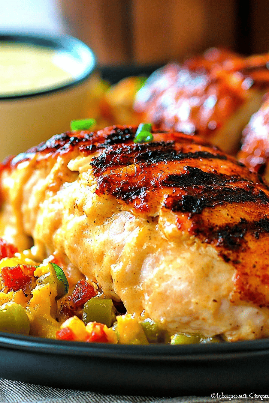 Grilled Jalapeno Popper Chicken final dish beautifully presented and ready to serve