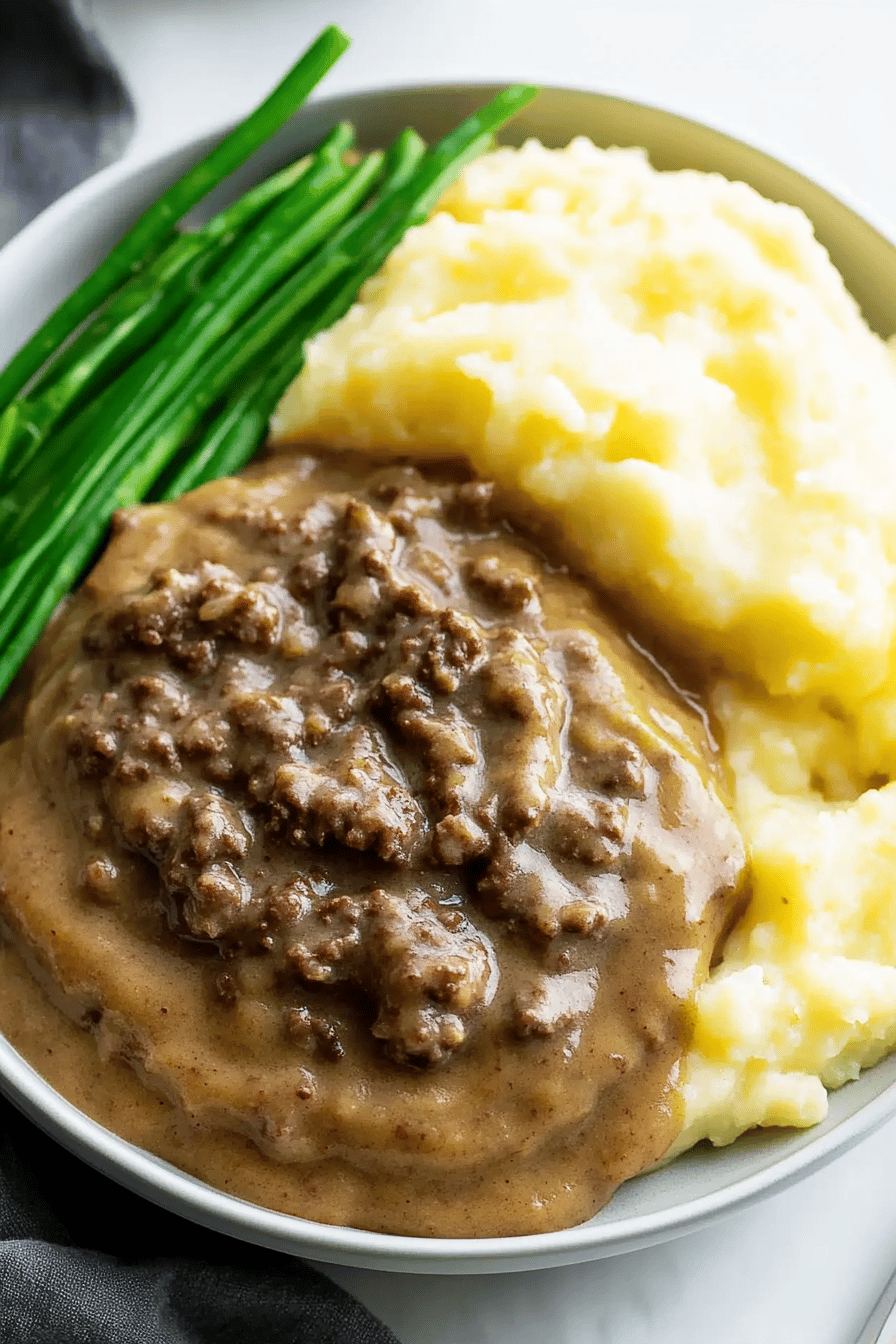 Hamburger Gravy final dish beautifully presented and ready to serve