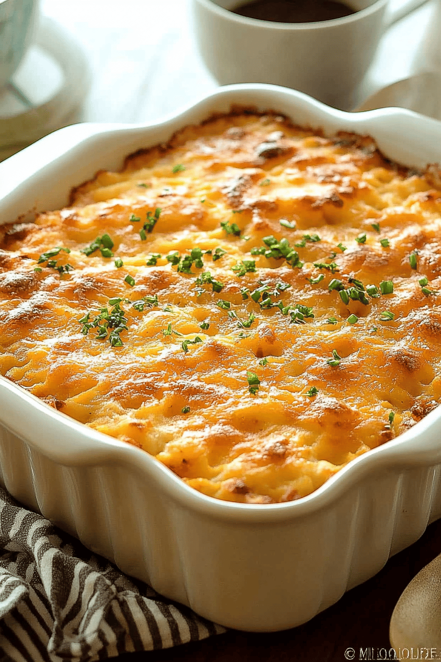 Hashbrown Breakfast Casserole slice on plate showing perfect texture and swirl pattern