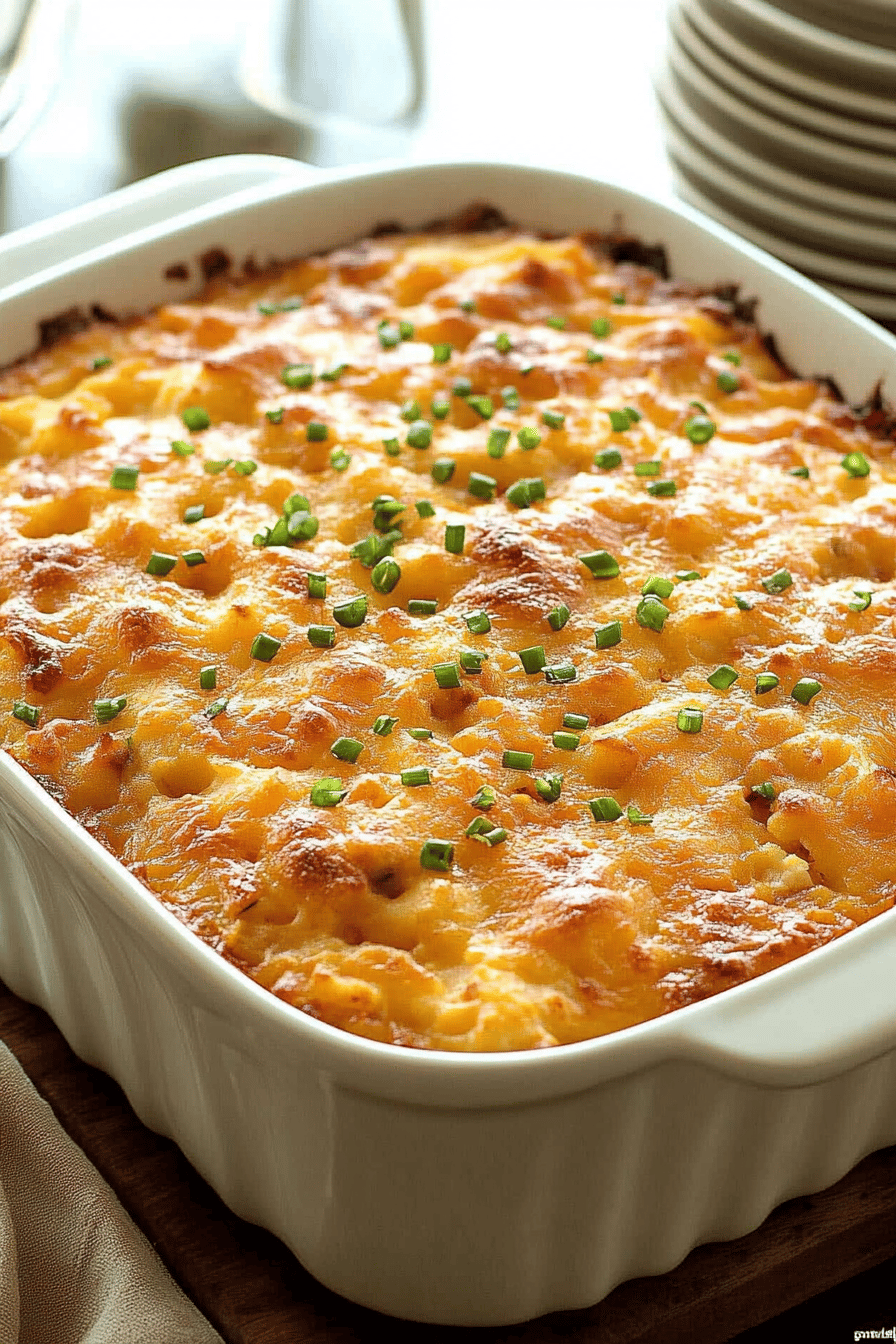 Hashbrown Breakfast Casserole final dish beautifully presented and ready to serve