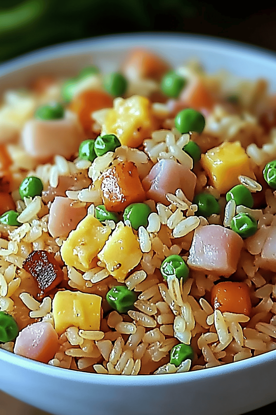Hawaiian Fried Rice ingredients organized and measured on kitchen counter