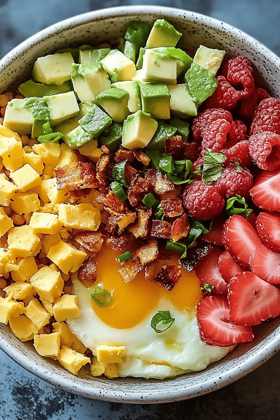 High-Protein Breakfast Bowls ingredients organized and measured on kitchen counter