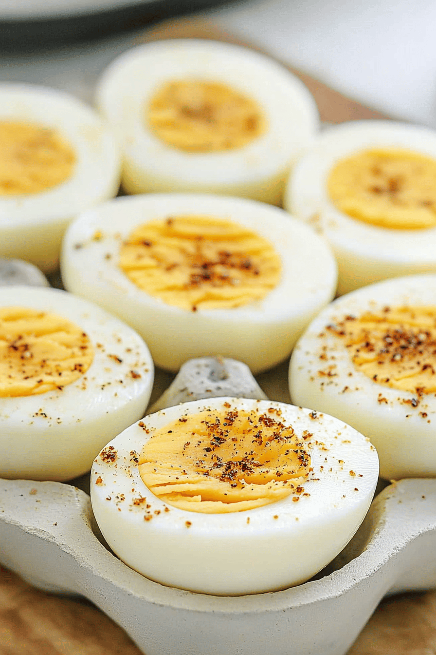 Instant Pot Hard-Boiled Eggs slice on plate showing perfect texture and swirl pattern