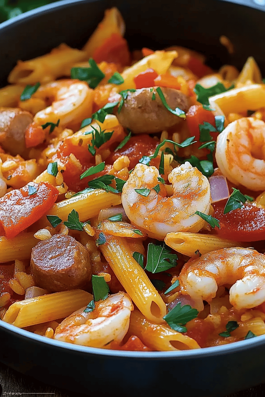 Jambalaya Pasta Recipe ingredients organized and measured on kitchen counter