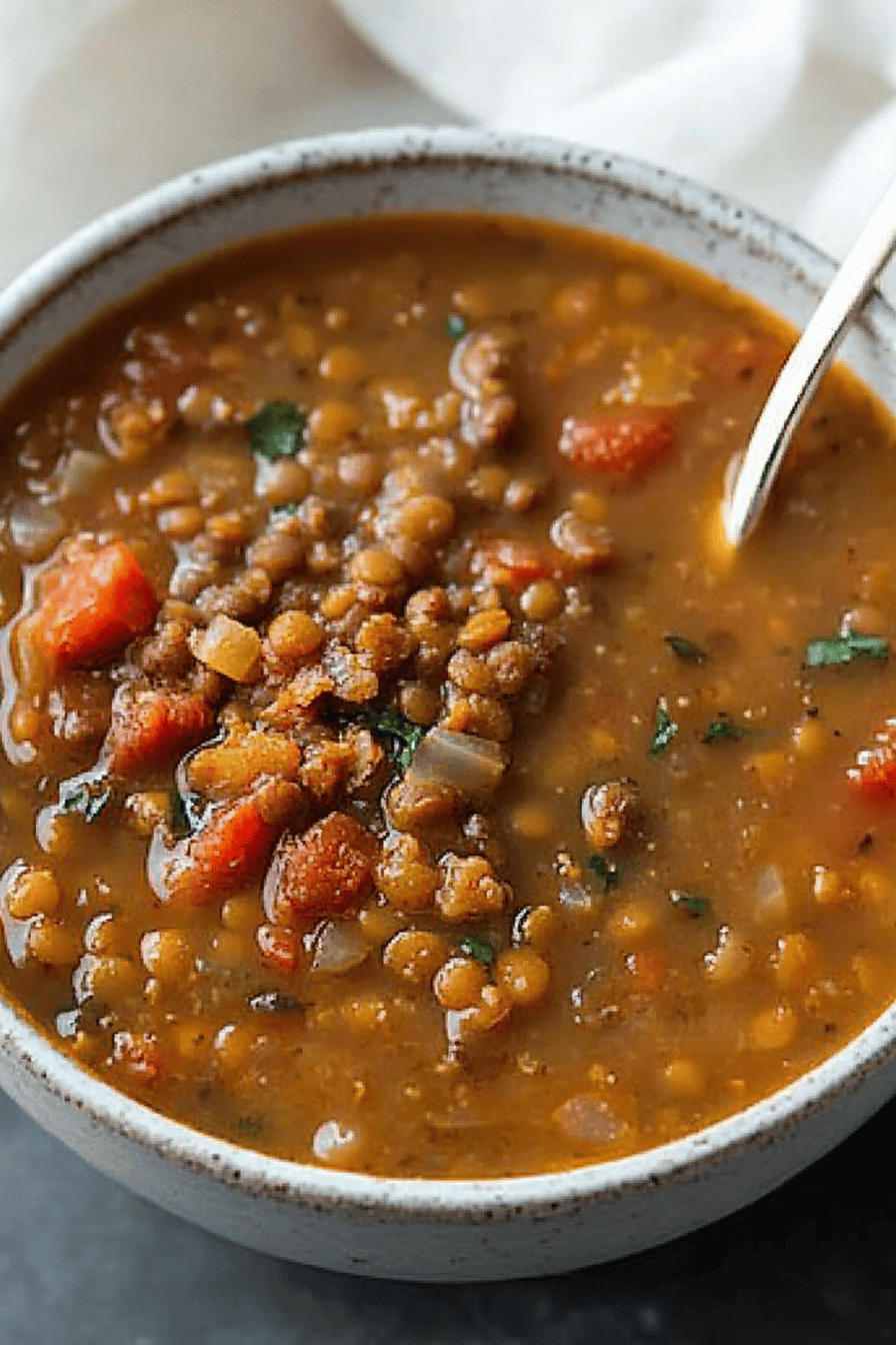 Lentil Sausage Soup final dish beautifully presented and ready to serve