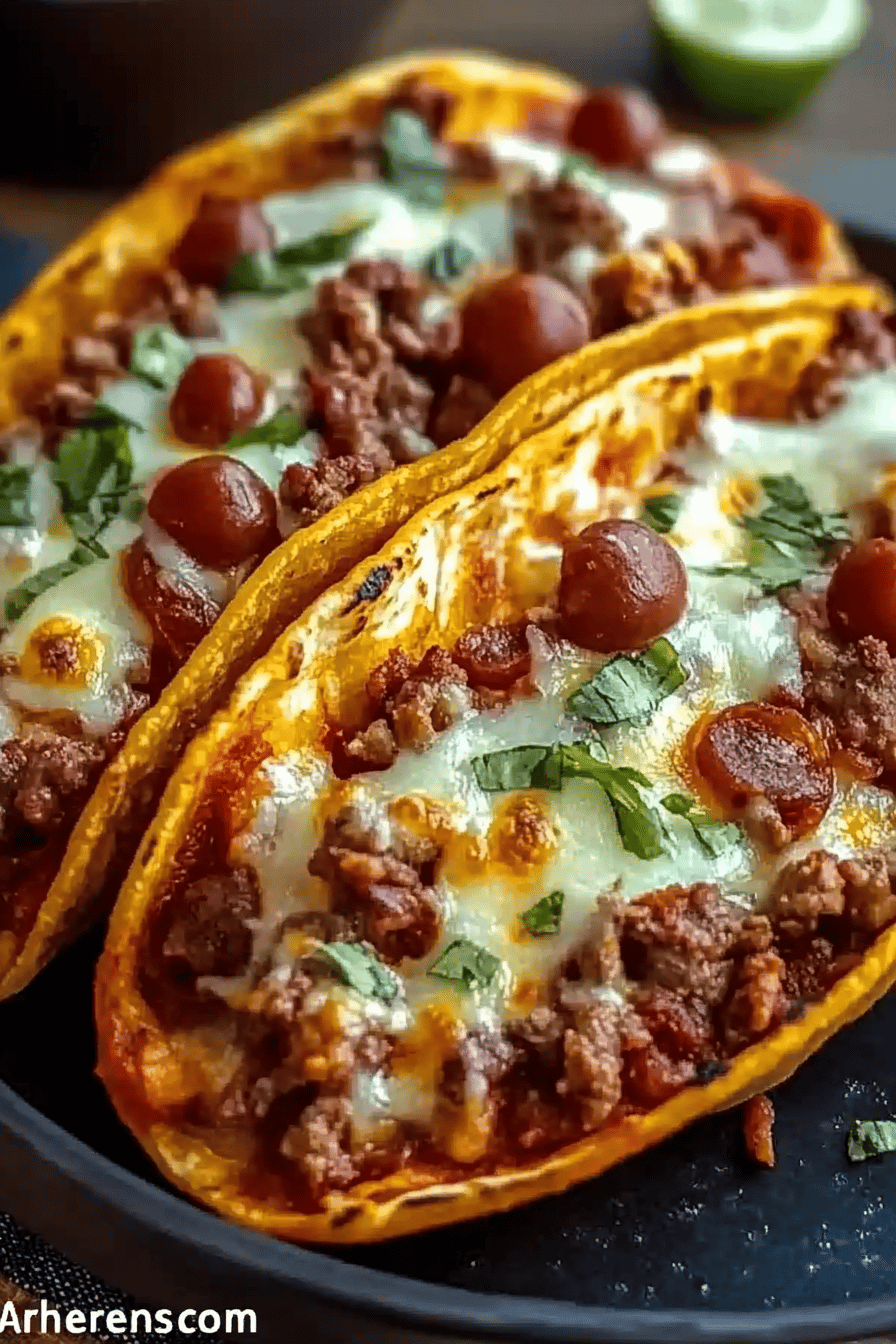 Meat Lovers Pizza Tacos ingredients organized and measured on kitchen counter