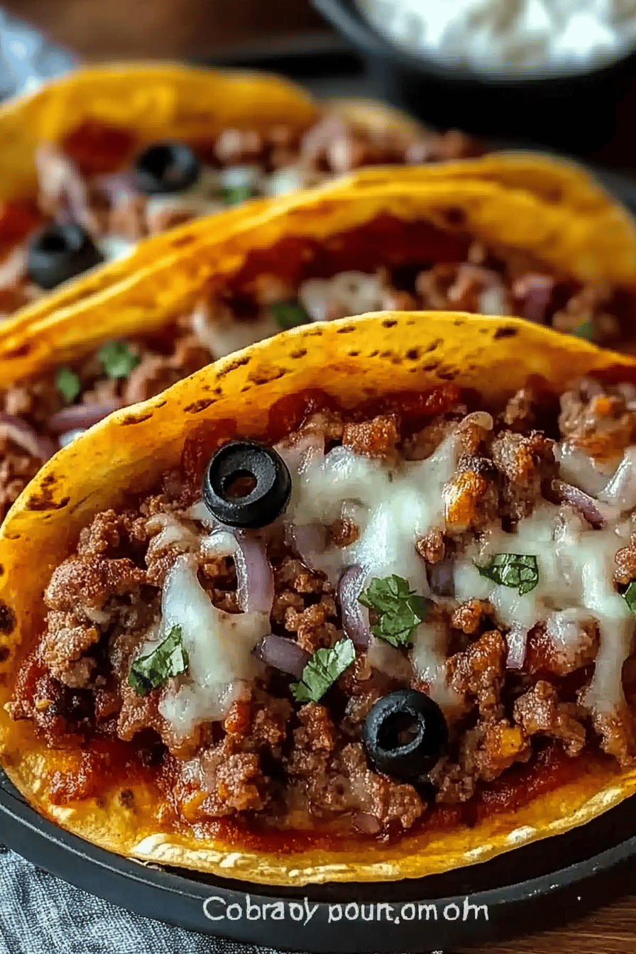 Meat Lovers Pizza Tacos slice on plate showing perfect texture and swirl pattern