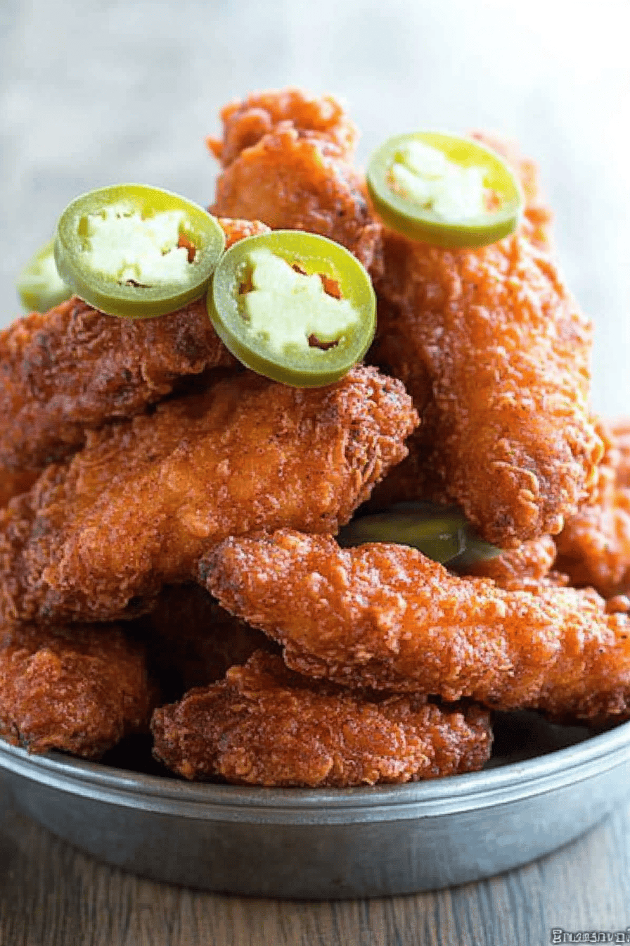 Nashville Hot Chicken Strips final dish beautifully presented and ready to serve