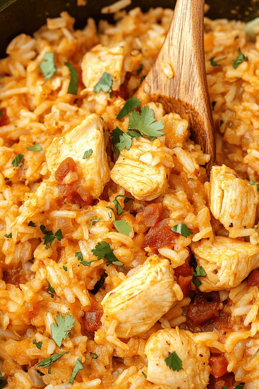 One-Pot Queso Chicken and Rice final dish beautifully presented and ready to serve