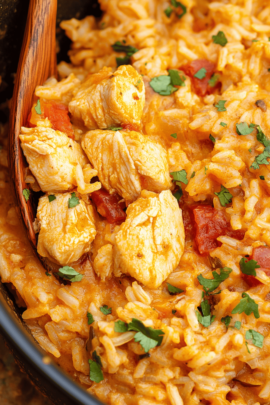 One-Pot Queso Chicken and Rice ingredients organized and measured on kitchen counter