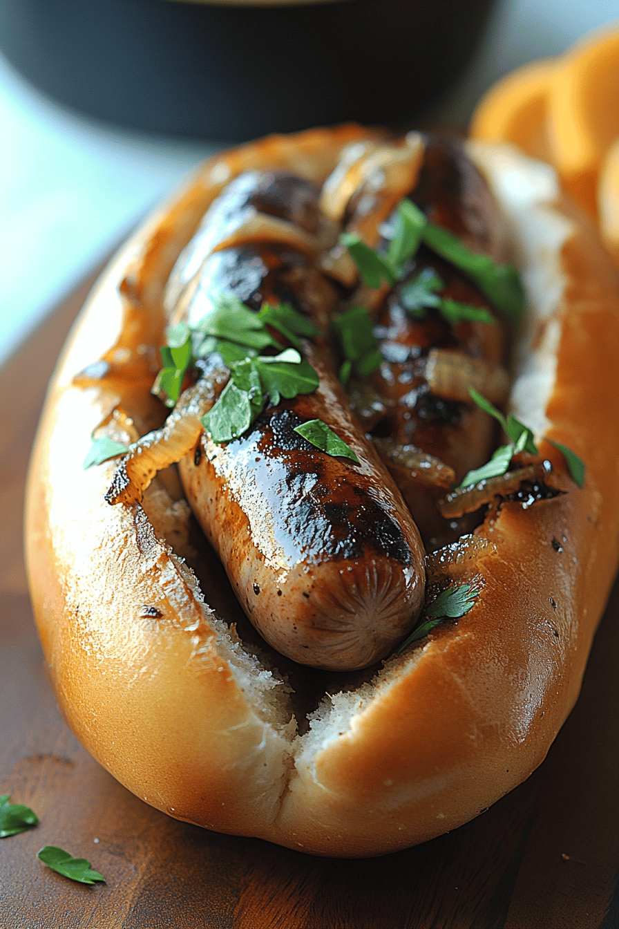 Oven Braised Beer Brats ingredients organized and measured on kitchen counter