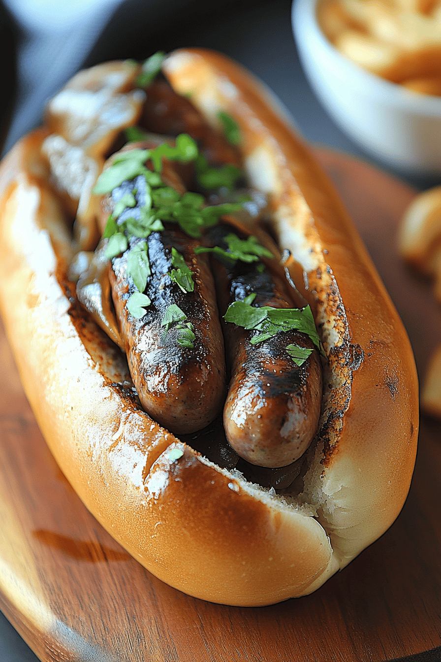 Oven Braised Beer Brats final dish beautifully presented and ready to serve