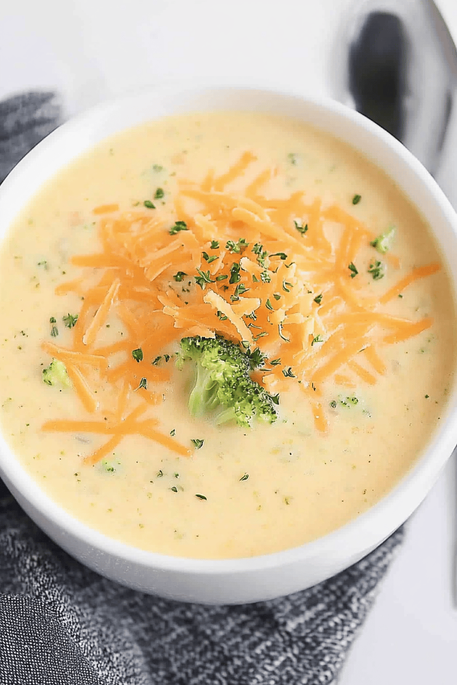 Panera Broccoli Cheese Soup Recipe slice on plate showing perfect texture and swirl pattern