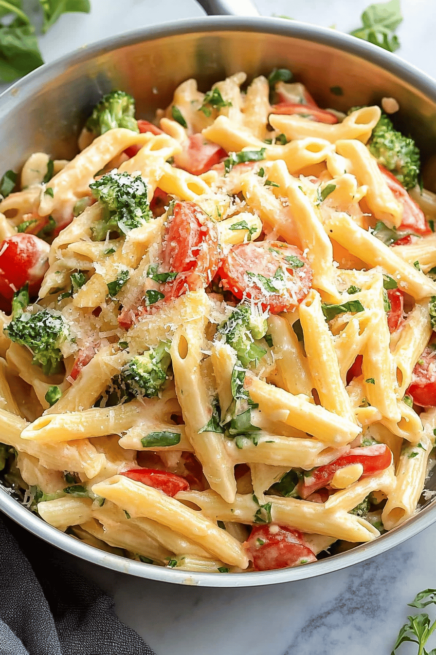 Pasta Primavera Recipe slice on plate showing perfect texture and swirl pattern