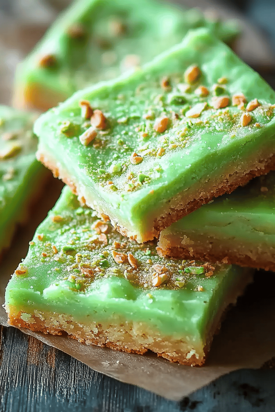 Pistachio Cookie Bars slice on plate showing perfect texture and swirl pattern