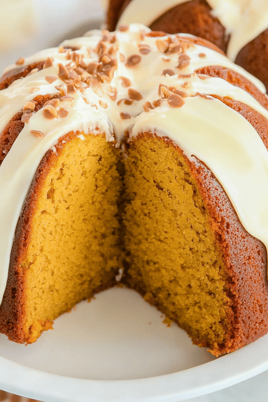 Pumpkin Spice Bundt Cake slice on plate showing perfect texture and swirl pattern