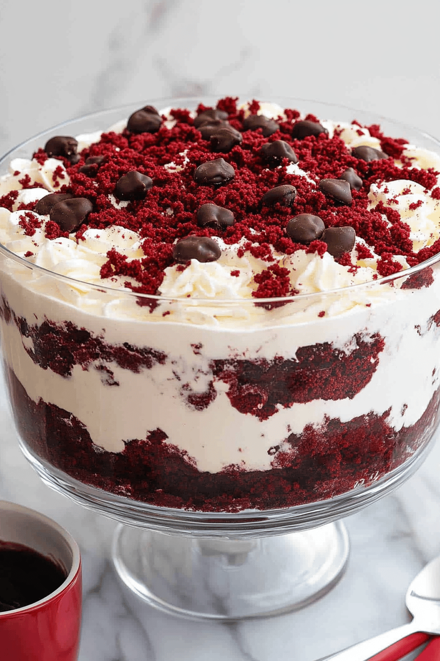 Red Velvet Trifle Recipe ingredients organized and measured on kitchen counter