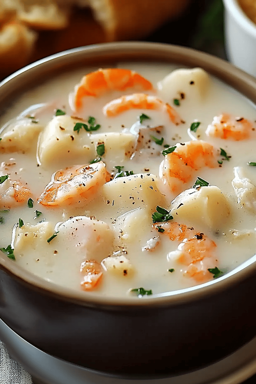 Seafood Chowder slice on plate showing perfect texture and swirl pattern