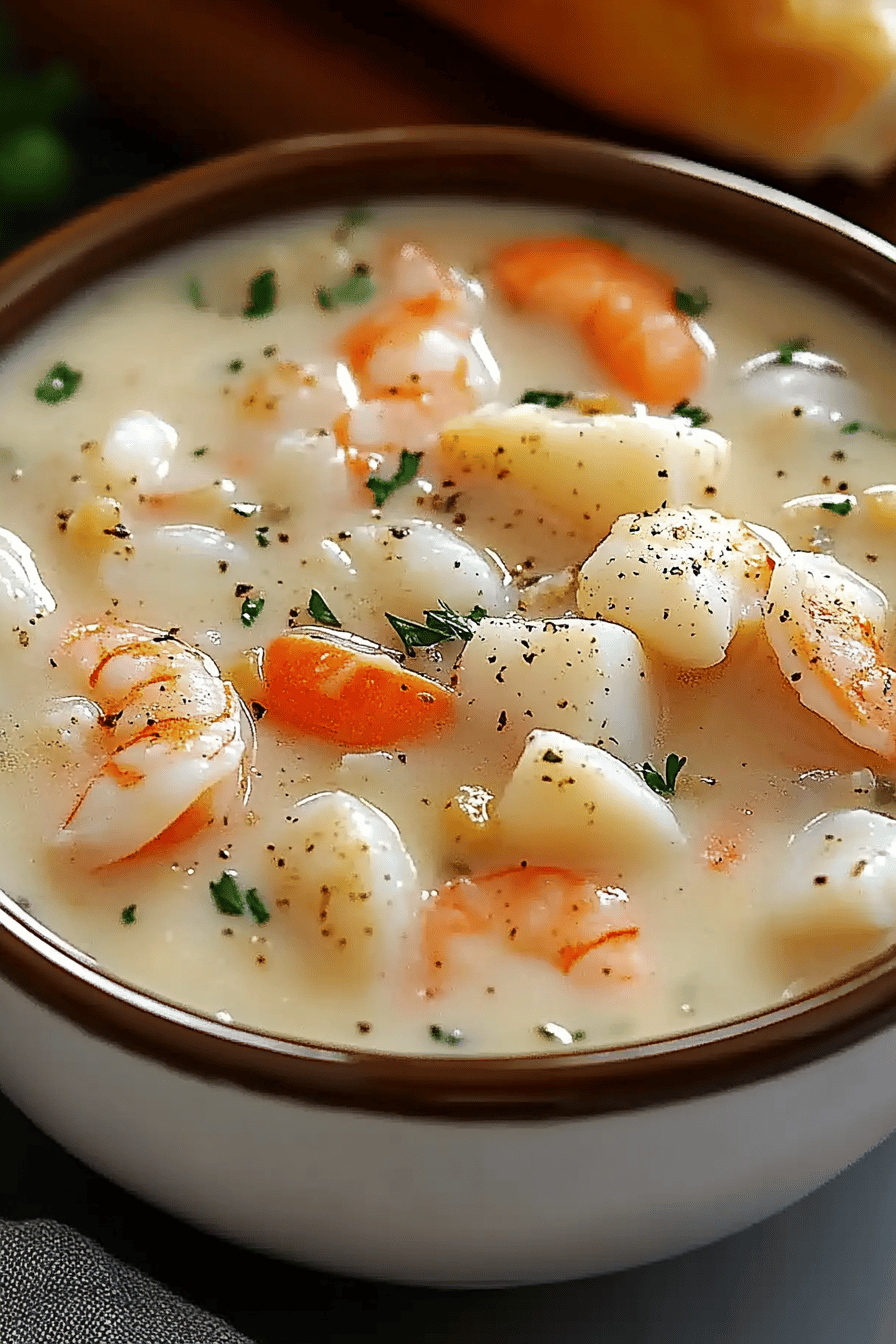 Seafood Chowder final dish beautifully presented and ready to serve