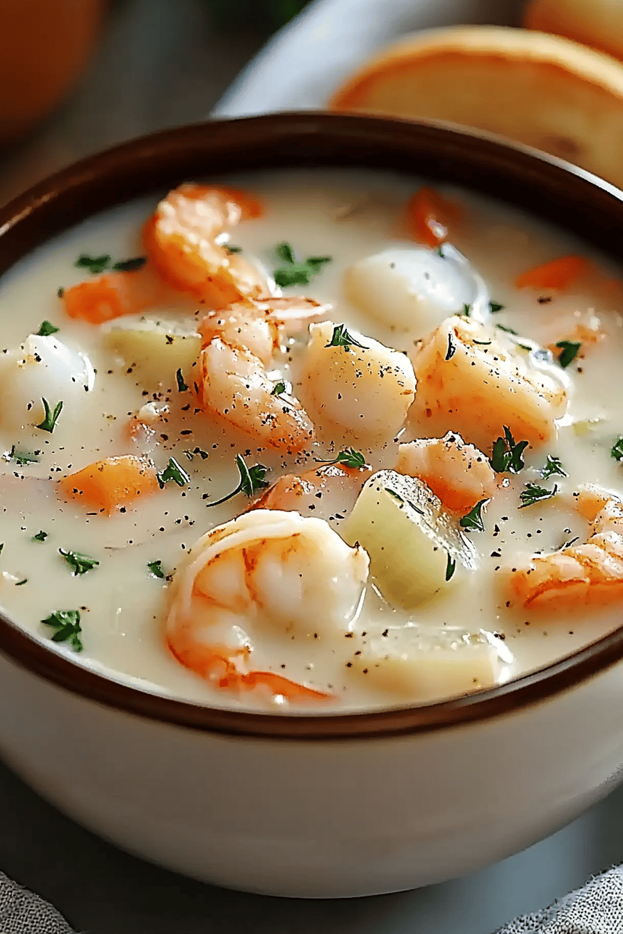 Seafood Chowder Recipe ingredients organized and measured on kitchen counter